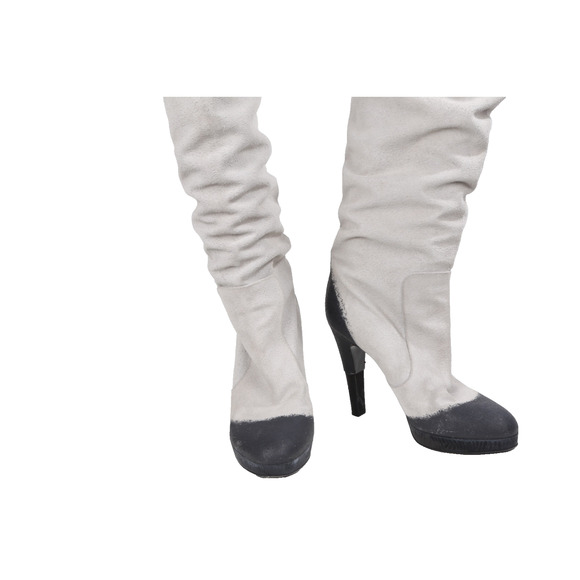 Chanel Suede Leather Slouchy Boots Cap Toe Knee High Heel Boots CC Logo Size 39 - Picture 2 of 16